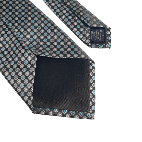 Van Heusen Mens Hexagon Pattern Silk Necktie Black Blue Classic Office Dad Gift - Picture 4 of 5